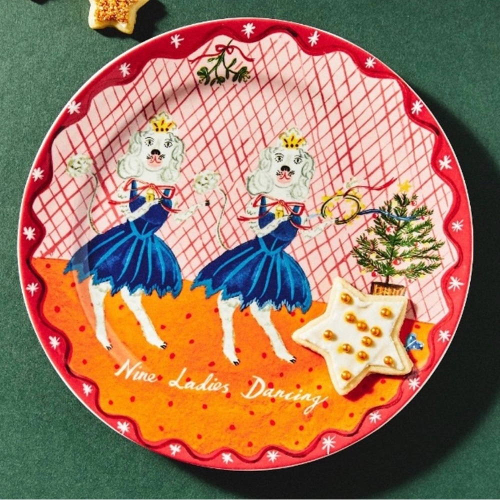 Anthropologie EMILY MAUDE 12 DAYS OF CHRISTMAS PLATE (#9 ladies dancing)